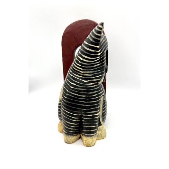 Wood Striped Cat Bookend Carved Folk Primitive Grumpy - Picture 4 of 6
